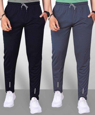 QFABRIX Pack of 2 Men Solid Grey, Black Track Pants