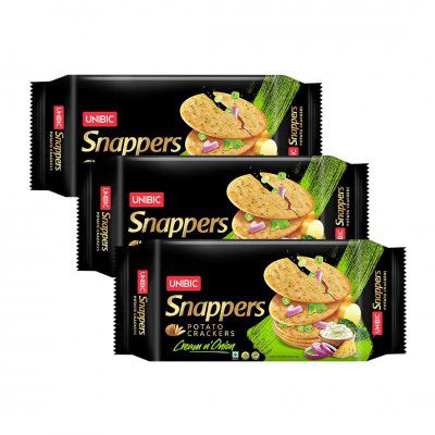 UNIBIC Foods Snappers Potato Crackers - Cream & Onion - 300 GMS