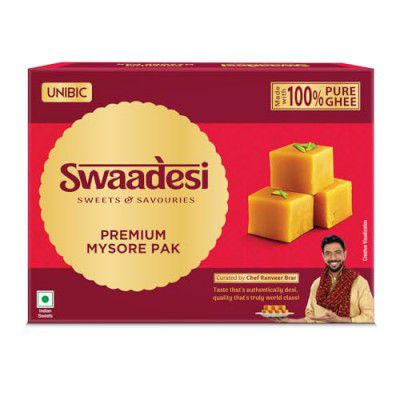 Unibic Swaadesi Premium Mysore Pak Made with Pure Ghee I Melts in Mouth I Healthy and Delicious Sweets I Traditional Taste of Mysuru I Diwali Gift Box I Indian Mithai - 280 gm