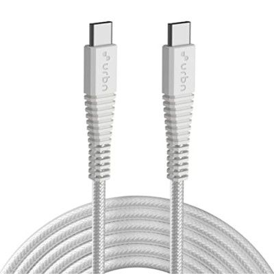 URBN 65W Fast Charging PD Cable - USB Type-C to Type-C, Unbreakable Nylon Braided, Charge & Data Transfer - Compatible with iPhone 15, Smartphones, Laptops, MacBooks - 5 Feet, White