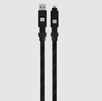 URBN Quad Type A, Type C to Type C, Lightning 1 Feet (0.3M) 4-in-1 Cable (Nylon Braided, Camo Black)