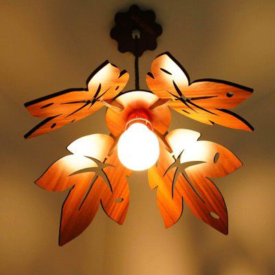 US DZIRE - THE BRAND OF LIFESTYLE 406 Hanging Lamp Electric Antique Wooden Ceiling Lights (with Gold Bulb)