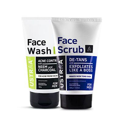 Ustraa De-Tan Face Scrub for Men, 100g | - With Neem & Charcoal - 100g - Oil control, Prevents Acne| Keeps Face Non-Oily | No SLS