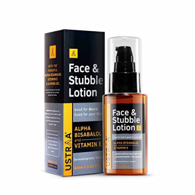 Ustraa Face & Stubble Lotion 60 ml - for Beard Softening, Dermatologically Tested, with Vitamin E & Almond Oil