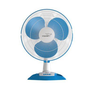 V-Guard Esfera Table Fan | 1350 RPM Powerful Motor | Corrosion Resistant Powder-Coated Metal Guards | White Blue | (400mm)