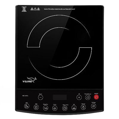 V-Guard VIC 1.8 EL Induction Cooktop / 1800 Watt Electric Induction stove with 8 Power Levels |Temperature Control | Push button| Auto-cutoff | Elegant Crystal Glass Matte Finish | Fast Cooking, Black