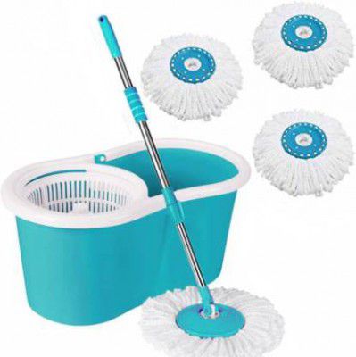 V-MOP Magic Dry Bucket Mop - 360 Degree Self Spin Wringing With 3 Super Absorbers Mop Set