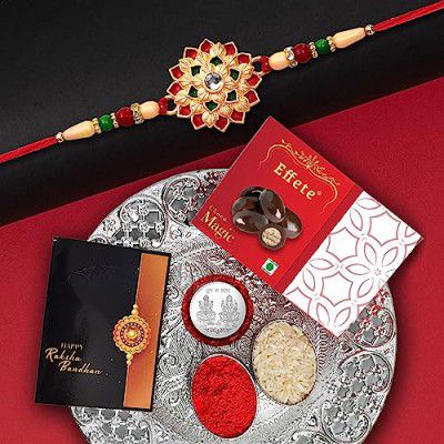 Vacalvers Rakhi Kit (K1_501_P32+DS) | Rakhi, Thali, Coin, Card, Chocolates | Raksha Bandhan