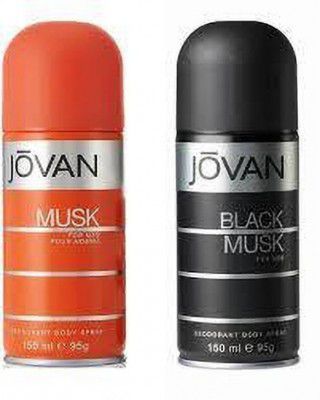 valenzers Jovan Musk and Black Musk Deodorant Spray - For Men & Women (150 ml, Pack of 2)