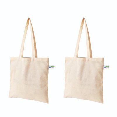 Vantagekart Natural Cotton Plain Tote Shopping Bags with Extra Strong 13" Handle, Hold 35 Lbs Heavy Duty, Washable, Eco Friendly Biodegradable Canvas Multipurpose Grocery Bag - Set of 2