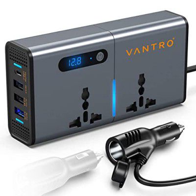 VANTRO Power Inverter/Laptop Charger with 3 USB (6.2A Max) & 1 C Type(1*27WPD) Smart USB Ports, Patented Technology 12-24V DC to 220V AC- Bonus Cigarette Lighter Port - Ideal for Car, Bus, and Truck U