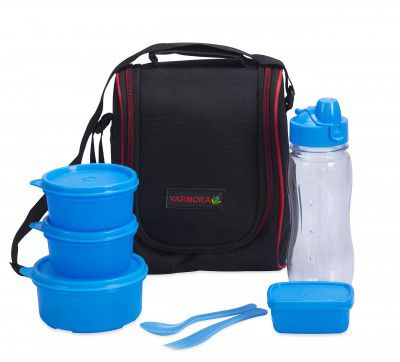 Varmora Aluminium Xclusive Tiffin Lunch Box 1Nos-100ml, 2Nos-230ml, 1Nos-500ml Container, 500ml Bottle (Blue)