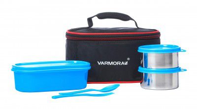 Varmora SS `Duo Lunch Box (Tiffine) 1Nos-550ml,2Nos-240ml Container (Blue)