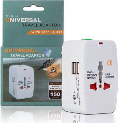 VARNIRAJ IMPORT & EXPORT Universal All in One Worldwide Adapter Power Converters with Dual USB Worldwide Adaptor  (White)