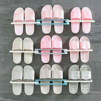 VARNIRAJ IMPORT & EXPORT WITH V LOGO Plastic 3-in-1 Wall Mounted Slippers Storage Organize Shoes Rack Hanging Shelf Towel Racks Holder Shoes Organizer (Multicolour)