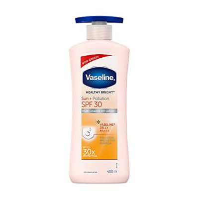 Vaseline Healthy Bright, Sun + Pollution Protection Daily Moisturizer, 400ml, for Glowing Skin, 2-in-1 Body Lotion with SPF 30, Fast Absorbing and Non-sticky, for Dry Skin, for Men & Women