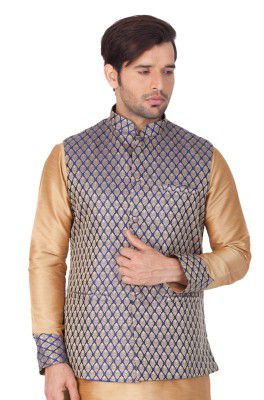 VASTRAMAY Mens Cream Cotton Silk Blend Ethnic Jacket