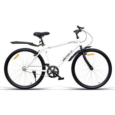 Vector 91 Freedom FX 26T White Single Speed Hybrid Cycle, 18 Inches Steel Frame for Men