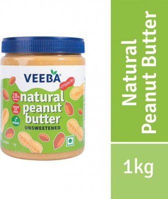 VEEBA Natural Peanut Butter Crunchy - Unsweetened,100% Peanuts 1 kg (Giri ka makkhan)