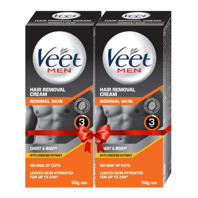 Veet Hair Removal Cream for Men, Normal Skin, 50g Each (Pack of 2)