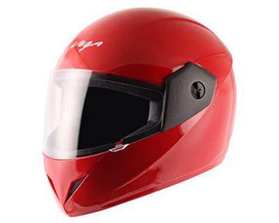 Vega Cliff Dx ISI Certified Lightweight Full Face Smooth Gloss Finish Helmet for Men and Women with Clear Visor(Red, Size:L)