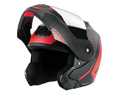 Vega Crux Dx Checks Flip-Up Full Face Helmet Dull Black Red, Size: L(59-60 cm)