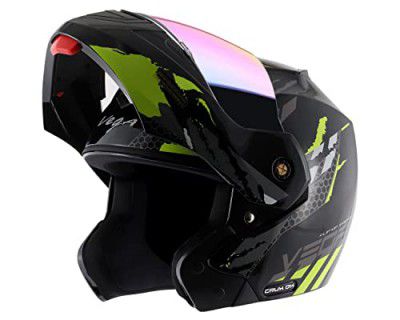 Vega Crux Dx Flex Flip-Up Full Face Helmet Black Neon Yellow, Size: L(59-60 cm)