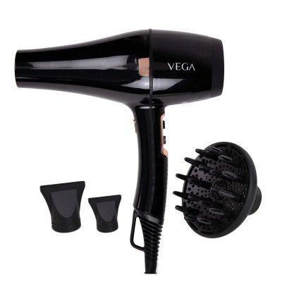 VEGA Pro-Xpert 2200 Watts Professional Hair Dryer with Diffuser & 2 Detachable Nozzles (VHDP-03) Black