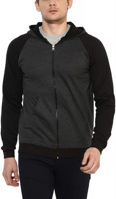 Veirdo Mens Full Sleeve Hooded Neck Cotton T-Shirt - Black