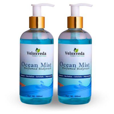 VeloxVeda Ocean Mist Exfoliating Body Wash For Dry Skin | Hydrating and Refreshing Body Wash Combo | Organic Shower Gel For Men & Women | Paraben & SLES Free