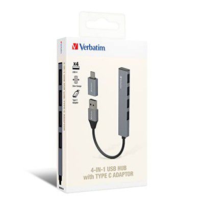 VERBATIM USB HUB 2.0 4X USB-A Ports - Grey