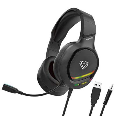 Vertux Tokyo Gaming Headset | Over-Ear Noise-Isolating | Omni-Directional Mic RGB Light | 50mm Distortion-Free Drivers | Detachable Headset for PS4, Laptop, PS5, PC, iMac- Black