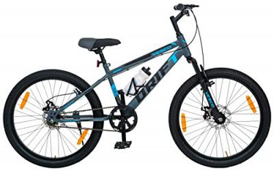 VESCO 24-T Drift Cycle for Big Kid's MTB Mountain Bike | Dual Disk Brake & Front Suspension Single Speed Bicycle | 16 inches Frame | Ideal for 9-14 Years (Grey)