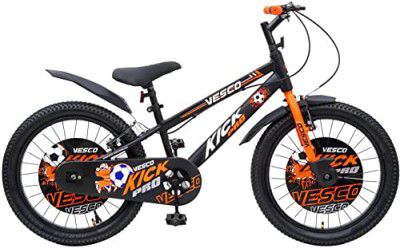 VESCO Kick Pro 20 Inch 20T Kids Bicycle 12.5" Frame | 85% Assembled | Fully Chain Cover | Age for 7 to 9 Year Boys & Girls (Black-Orange)