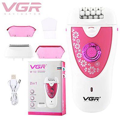 VGR V-722 Cordless Professional 2-in-1 Women Epilator & Shaver for different body areas for Wet & Dry use 35 minutes Runtime - Pink