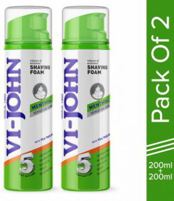 VI-JOHN Classic Menthol Shave Foam for Sensitive Skin with Tea Tree Oil (200 GM EACH) (PACK OF 2) (400 g)