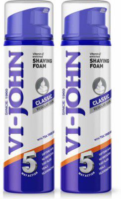 VI-JOHN Classic Shave Foam for Regular Skin with Tea Tree Oil (200 GM Each) (Pack of 2)  (400 g)