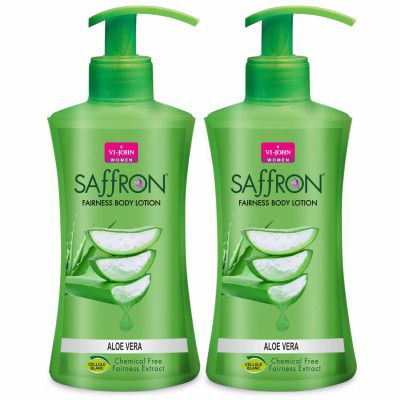 VI-JOHN Saffron Aloe Vera Body Lotion for dry skin | Provides non-greasy, glowing skin, daily moisturiser 250ml (Pack of 2)