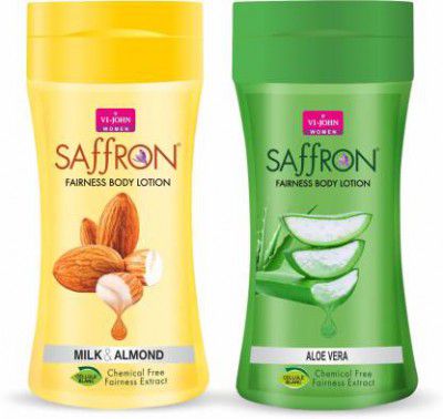 VI-JOHN Saffron Aloe vera & Milk Almond Body Lotion Deep Care Moisturization (500 ml)