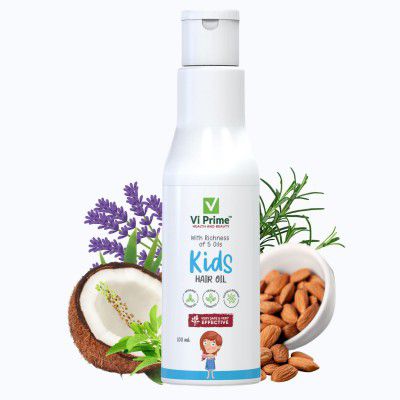 VI Prime Health and Beauty Kids Hair Oil - 100 ml Natural 5 in-1 Hair Oil for Babies Coconut, Lavender, Jojoba, Almond, Basil Oil| Long & Strong Gorgeous Hair | Control Breakage,Texture & Hair Growth