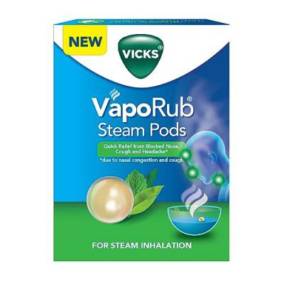 Vicks VapoRub SteamPods 4s, For Steam Inhalation, Quick relief from blocked nose, sinus congestion, headache, and cough due to cold.