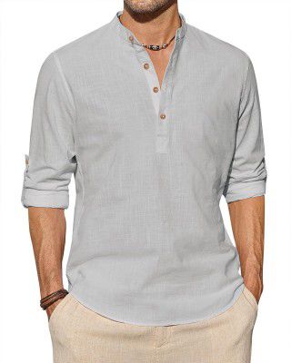 Vida Loca Men Solid Cotton Blend Straight Kurta Shirt