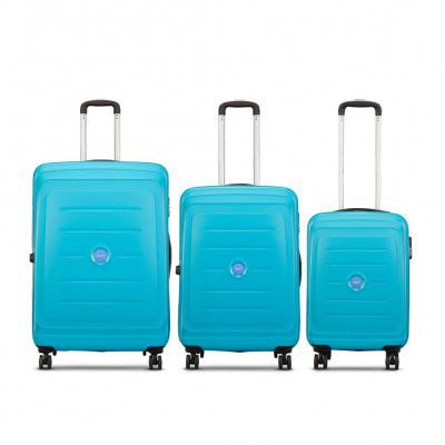 VIP Corsa Ultra Strong Polypropylene Hardsided Luggage Spinner Dual Wheels with Ergonomic Grip Handle Set of 3 (55cm+66cm+76cm) Turquoise