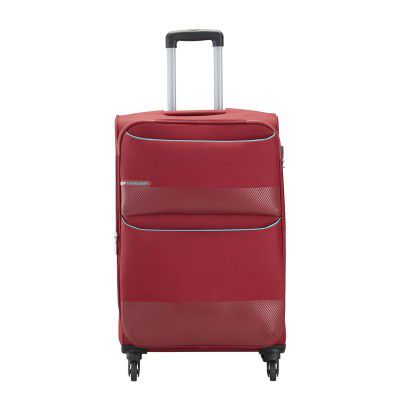 VIP Essencia Durable Polyester Soft Sided Check-in Luggage Spinner Dual Wheels with Quick Access Front Pockets (Medium, 69cm, Red)