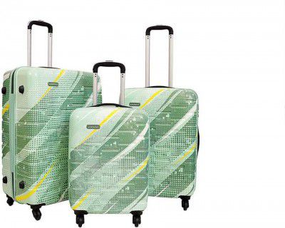 VIP Hard Body Polycarbonate Unbreakable 360 Rotation 4 Wheels New Printed Aristocrat Radiant Hard Body Luggage (Green, 56cm+67cm+78cm) Set of 3