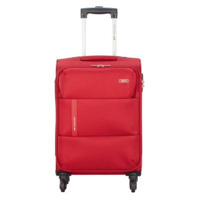 VIP Widget Durable Polyester Soft Sided Cabin Luggage Spinner Wheels with Quick Access Front Pockets (Cabin, 58cm, Red)