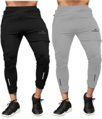 Vitaan  Pack of 2 Men Solid Black, Grey Track Pants