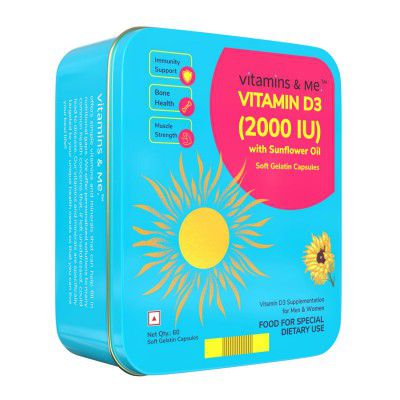 Vitamins & Me Vitamin D3 (2000 IU), with Sunflower Oil for Men & Women, Promotes Bone Health, Muscle Strength, Calcium Absorption, & Immuny 60 Vitamin D3 softgels