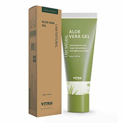 VITRO Pure Aloe Vera Gel 100 gm For Skin and Hair With Vitamin E (Paraben Free) I am Naturals | Moisturizing, Hydrating, Acne Scars, Glowing & Radiant Skin Treatment | Multipurpose Beauty Gel