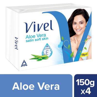 Vivel Aloe Vera Soap,Satin Soft Skin Vitamin E, 150g (Pack of 4)